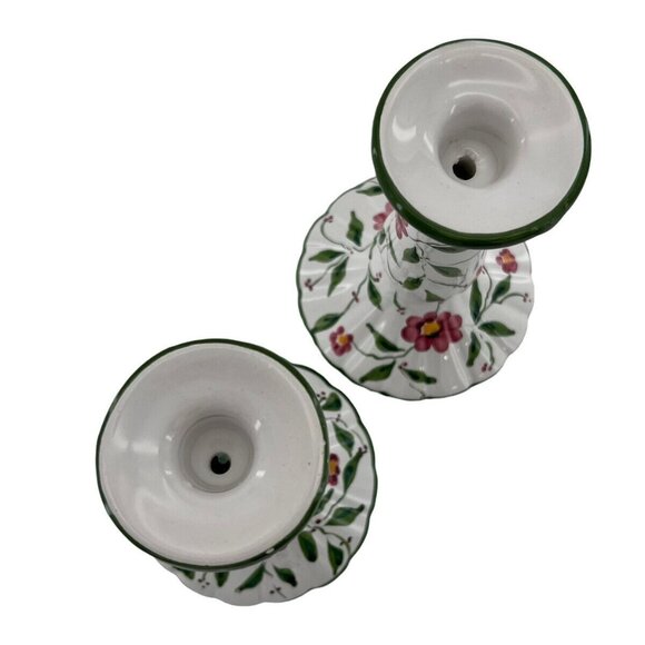 VTG RC & CLPorcelain Candlesticks Portugal Handpainted Flowers Vines - Picture 6 of 10